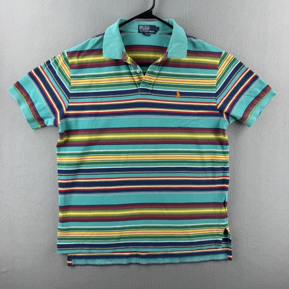Polo Ralph Lauren Shirt Mens Large Blue Striped Cotton Preppy Y2K VTG